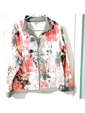 Alia Petite Women's Floral Full-Zip Sweater Size L